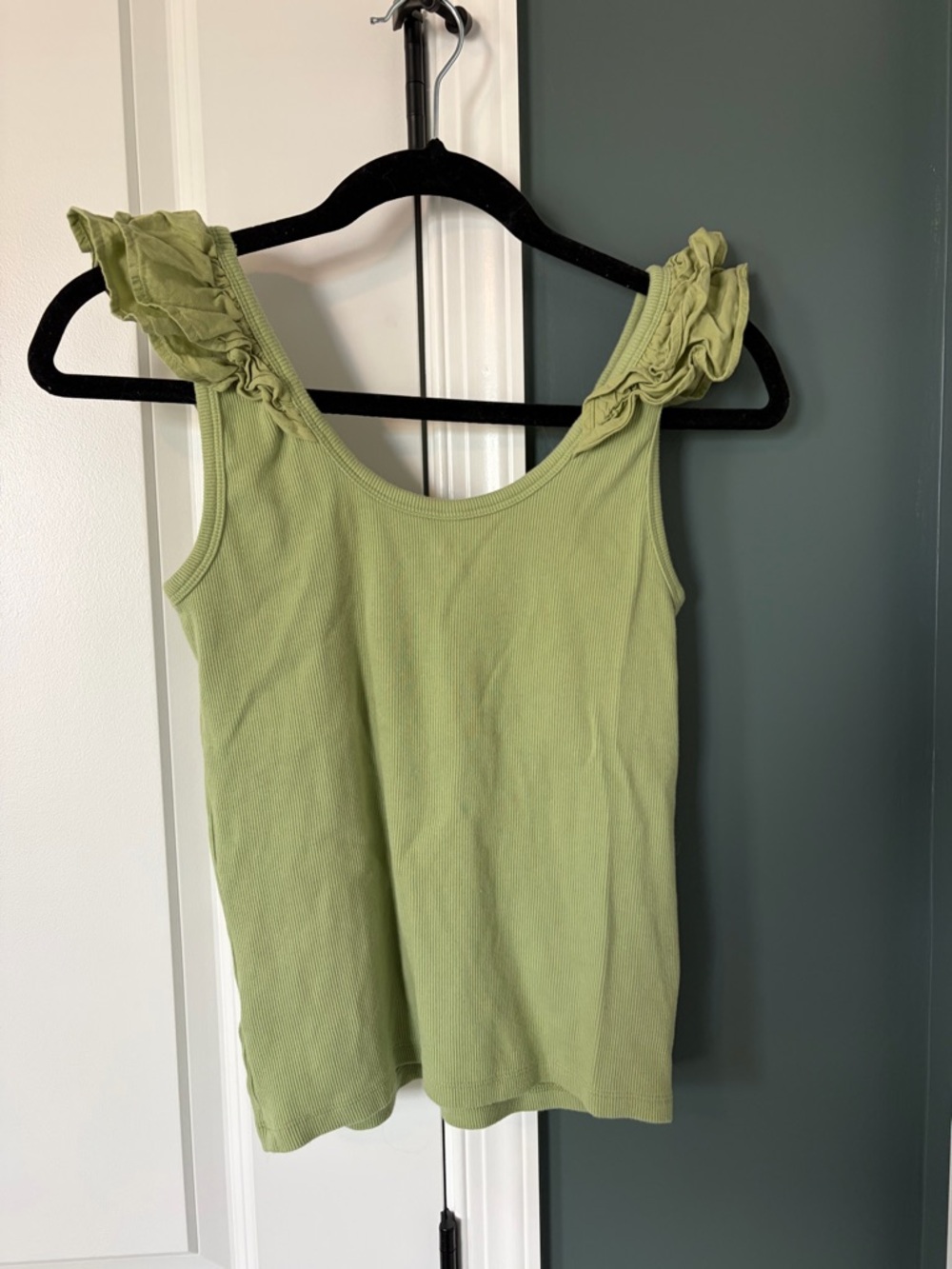 Old Navy Light Olive Ruffle Strap Ribbed Tank - Picture 2 of 4